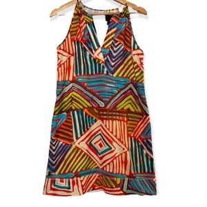 J. Crew Multicolor Geometric V-Neck Mini Dress